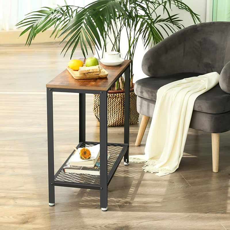 Industrial Side Table 2-Tier With Mesh and Metal Frame Rustic Brown Payday Deals