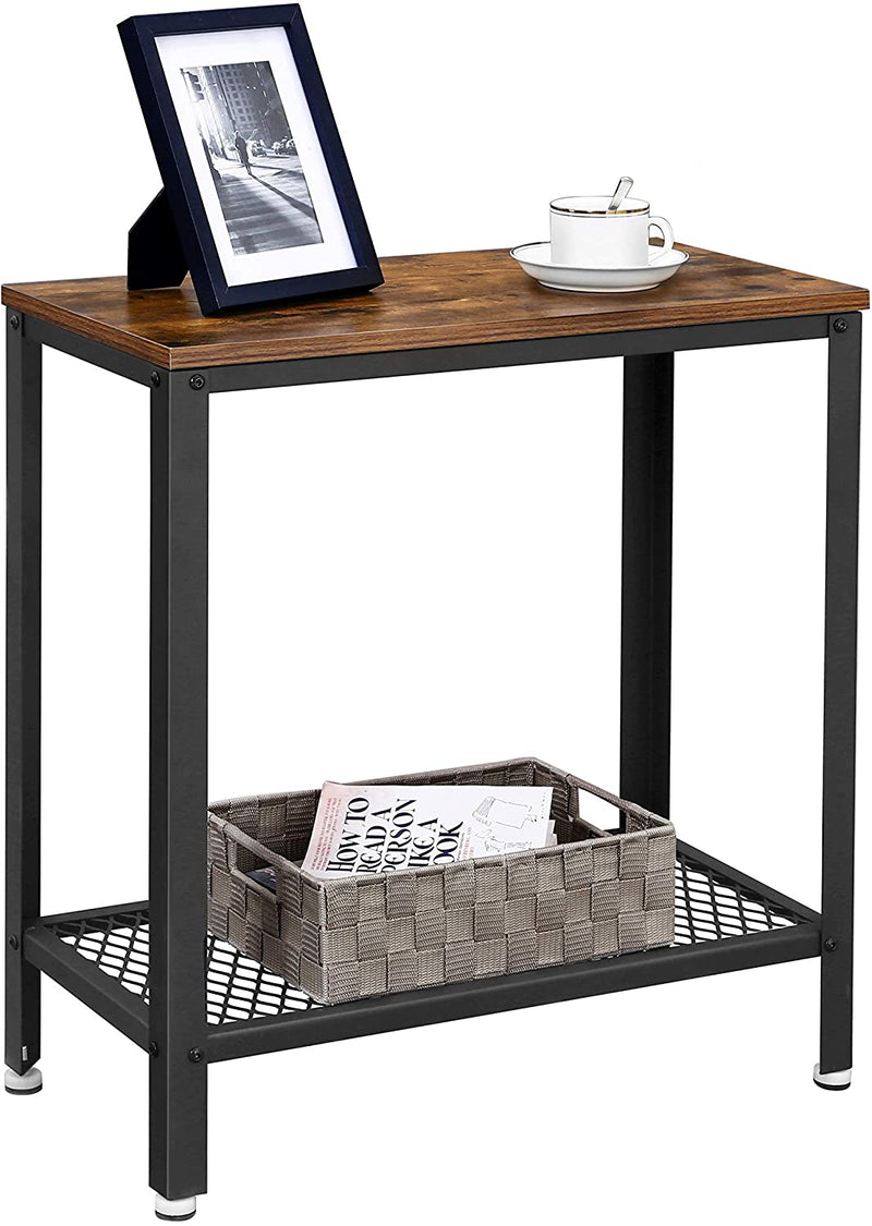 Industrial Side Table 2-Tier With Mesh and Metal Frame Rustic Brown Payday Deals