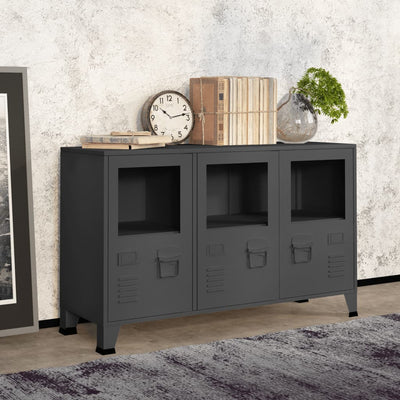 Industrial Sideboard Anthracite 105x35x62 cm Metal and Glass Payday Deals