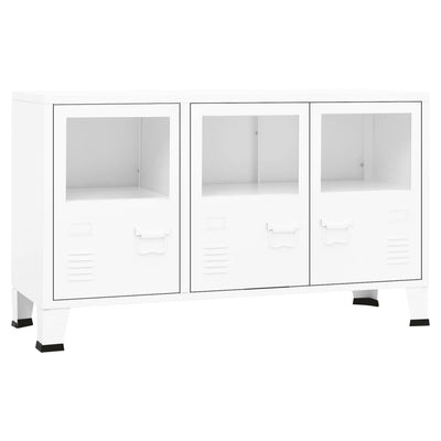 Industrial Sideboard White 105x35x62 cm Metal and Glass Payday Deals