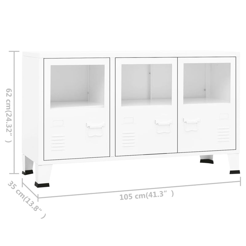 Industrial Sideboard White 105x35x62 cm Metal and Glass Payday Deals