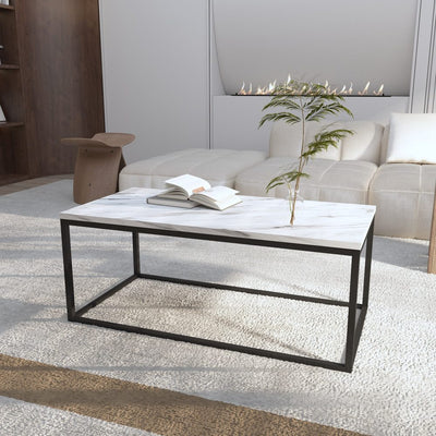 Industrial Style Marble Effect Rectangular Coffee Table Payday Deals