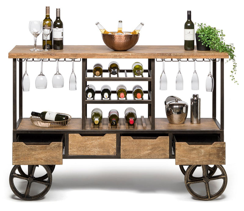 Industrial Style Wooden Bar Cart Drinks Trolley Station with Wine Bottle Rack Payday Deals