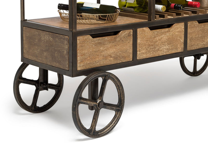 Industrial Style Wooden Bar Cart Drinks Trolley Station with Wine Bottle Rack Payday Deals