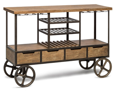 Industrial Style Wooden Bar Cart Drinks Trolley Station with Wine Bottle Rack Payday Deals