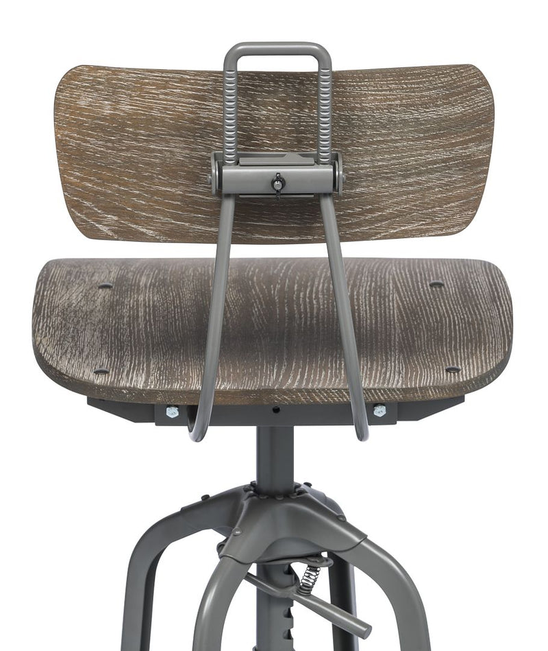 Industrial Swivel Height Adjustable Grey Oak Wood Bar Stool Chair with Back Payday Deals