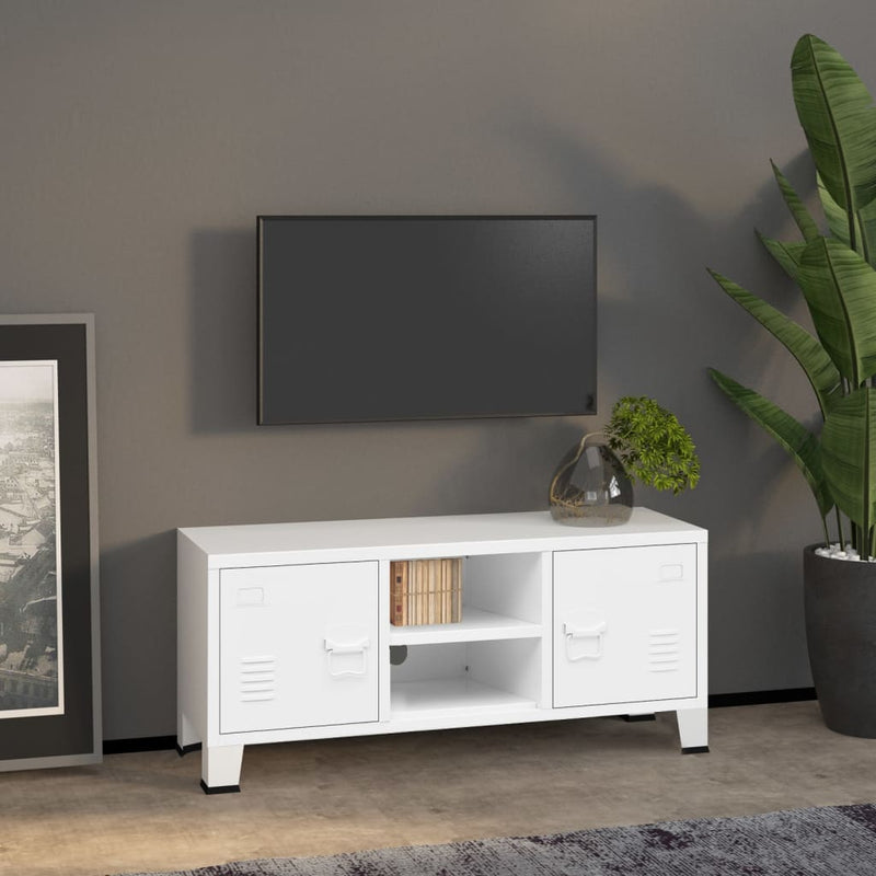 Industrial TV Cabinet White 105x35x42 cm Metal Payday Deals