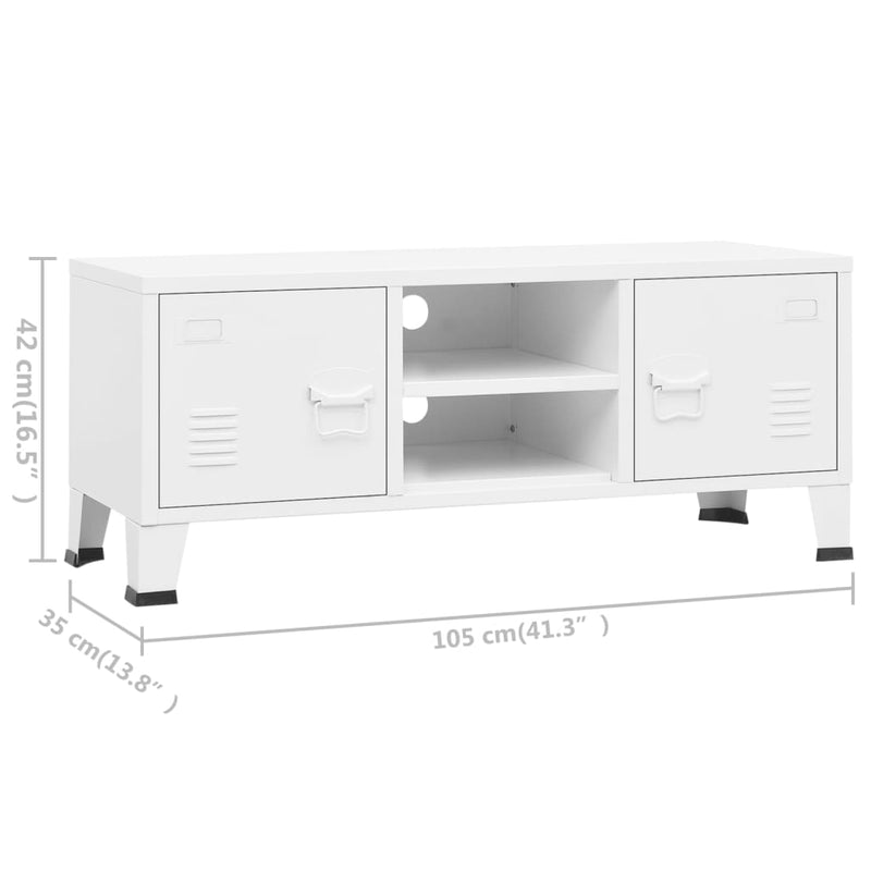 Industrial TV Cabinet White 105x35x42 cm Metal Payday Deals