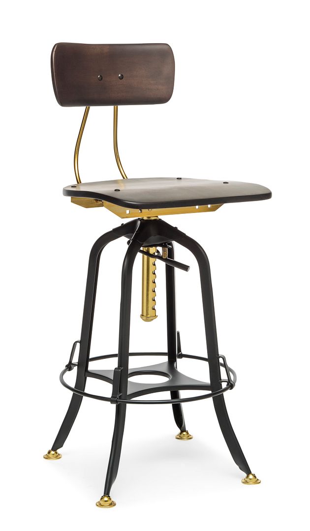 Industrial Wooden Height Adjustable Swivel Bar Stool Chair with Back - Gold Black Payday Deals