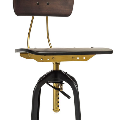 Industrial Wooden Height Adjustable Swivel Bar Stool Chair with Back - Gold Black Payday Deals