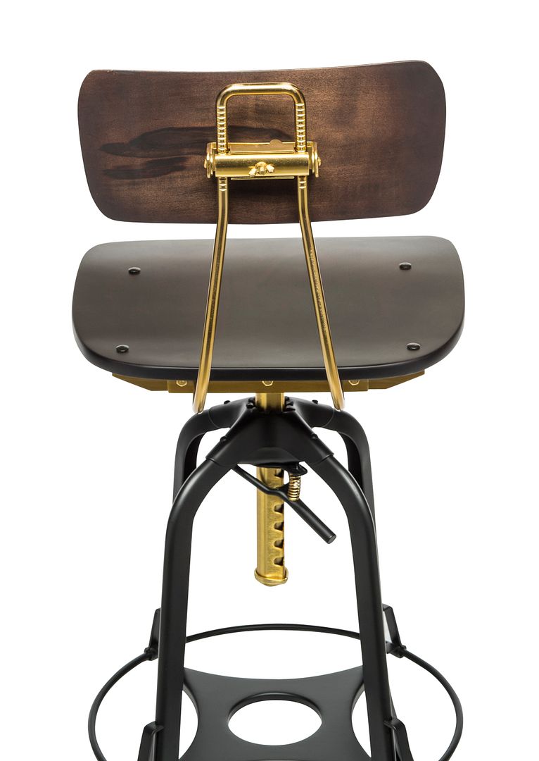 Industrial Wooden Height Adjustable Swivel Bar Stool Chair with Back - Gold Black Payday Deals