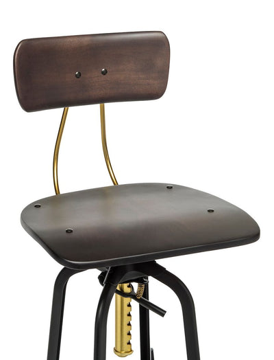 Industrial Wooden Height Adjustable Swivel Bar Stool Chair with Back - Gold Black Payday Deals