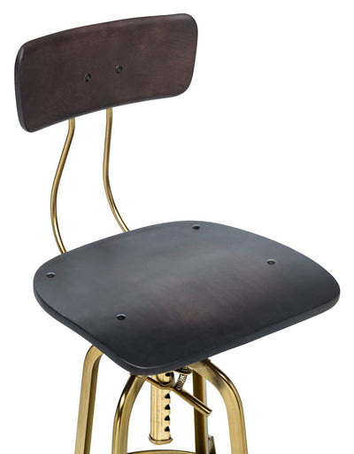 Industrial Wooden Height Adjustable Swivel Black Gold Bar Stool Chair with Back Payday Deals