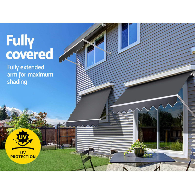 Instahut 2.1m x 2.1m Retractable Fixed Pivot Arm Awning - Grey Payday Deals