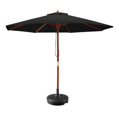 Instahut 2.7M Umbrella with Base Outdoor Pole Umbrellas Garden Stand Deck Black Payday Deals