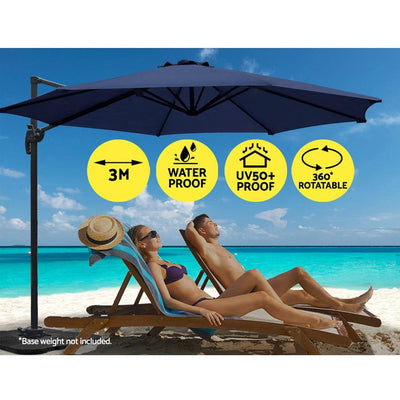 Instahut 3M Roma Outdoor Furniture Garden Umbrella 360 Degree Navy Payday Deals