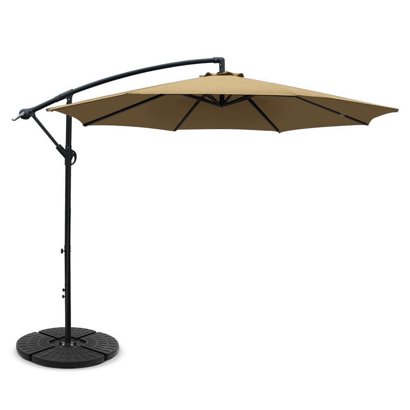 Instahut 3M Umbrella with 48x48cm Base Outdoor Umbrellas Cantilever Sun Beach Garden Patio Beige Payday Deals