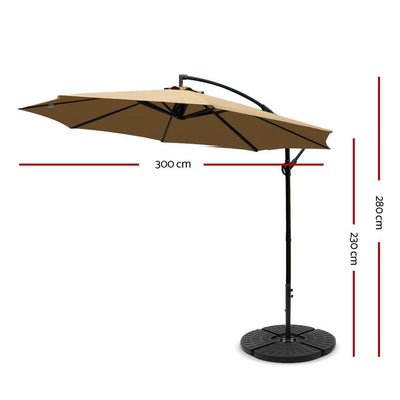 Instahut 3M Umbrella with 48x48cm Base Outdoor Umbrellas Cantilever Sun Beach Garden Patio Beige