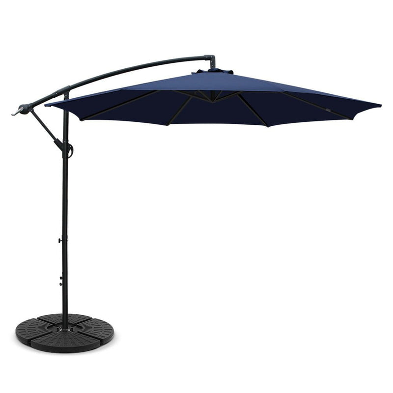 Instahut 3M Umbrella with 48x48cm Base Outdoor Umbrellas Cantilever Sun Beach Garden Patio Navy Payday Deals