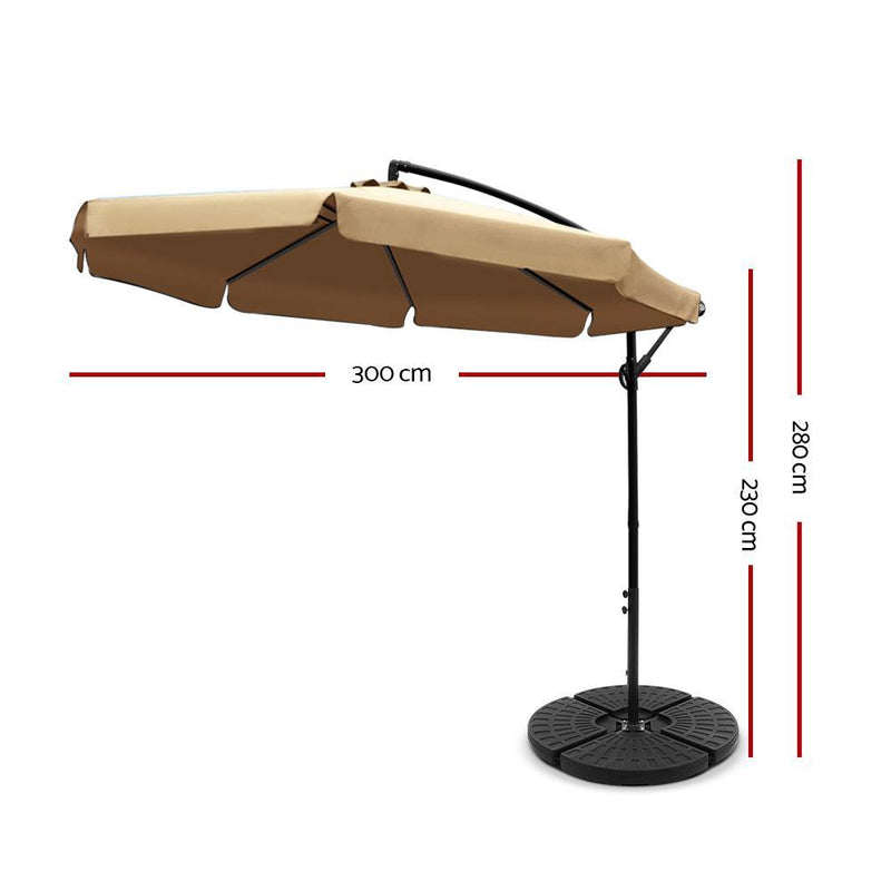 Instahut 3M Umbrella with 48x48cm Base Outdoor Umbrellas Cantilever Sun Beach UV Beige Payday Deals
