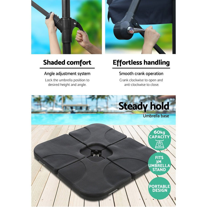 Instahut 3M Umbrella with 50x50cm Base Outdoor Umbrellas Cantilever Sun Stand UV Garden Navy Payday Deals