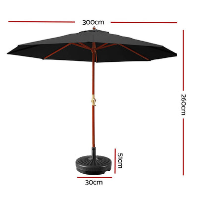 Instahut 3M Umbrella with Base Outdoor Pole Umbrellas Garden Stand Deck Black Payday Deals