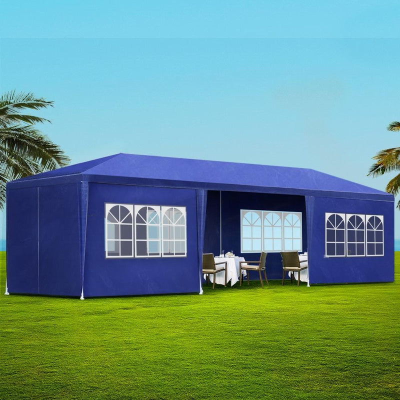 Instahut Gazebo 3x9m Outdoor Marquee side Wall Gazebos Tent Canopy Camping Blue 8 Panel Payday Deals
