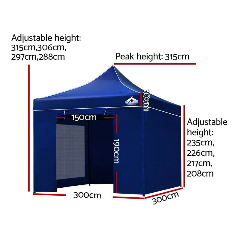 Instahut Gazebo Pop Up Marquee 3x3m Folding Wedding Tent Gazebos Shade Blue Payday Deals