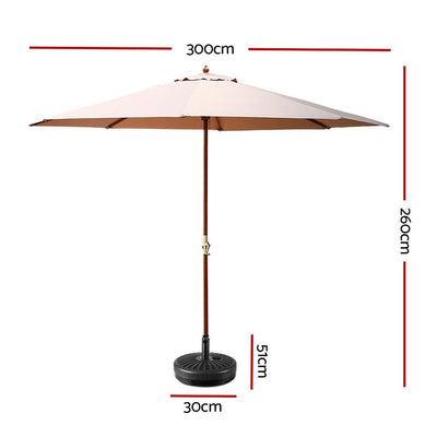 Instahut Outdoor Umbrella Pole Umbrellas 3M with Base Garden Stand Deck Beige Payday Deals