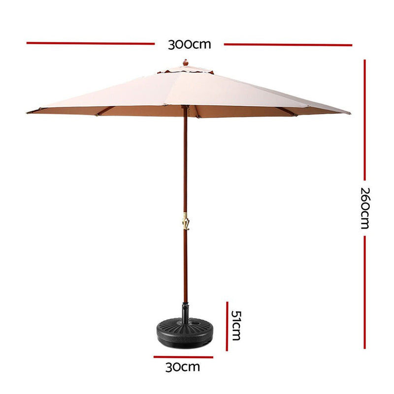Instahut Outdoor Umbrella Pole Umbrellas 3M with Base Garden Stand Deck Beige Payday Deals