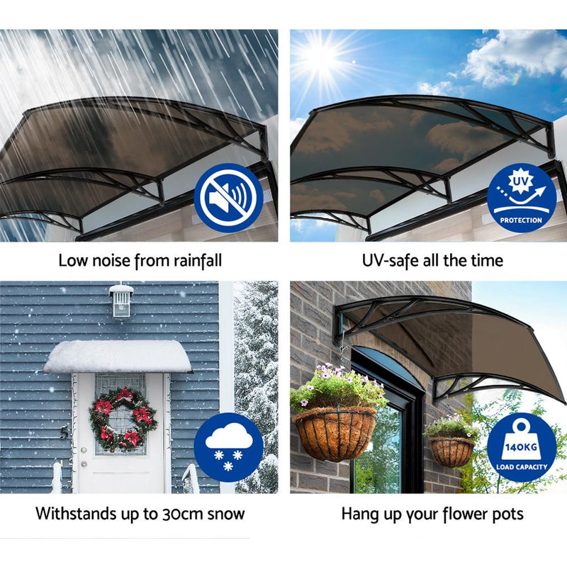 Instahut Window Door Awning Door Canopy Patio UV Sun Shield BROWN 1mx2m DIY Payday Deals