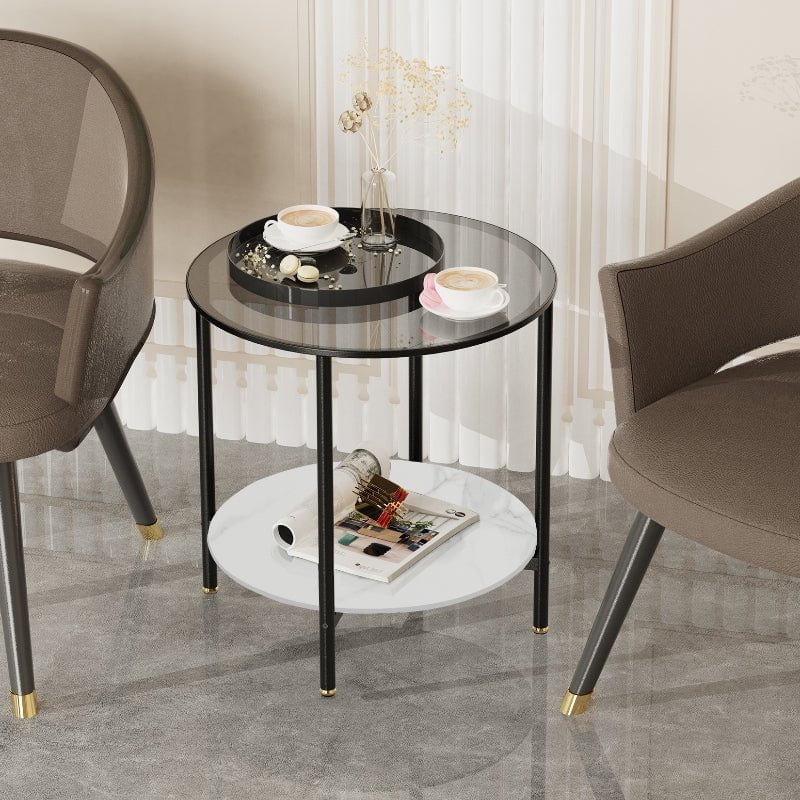 Interior Ave - Cosmopolitan Two Tier Mix Side Table - Marble & Glass Payday Deals