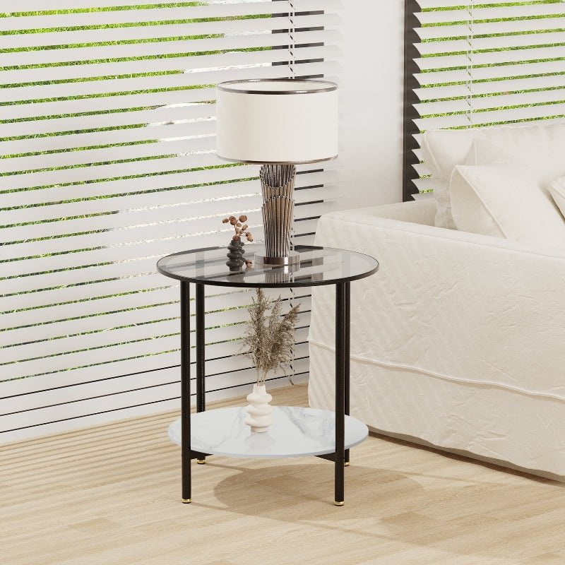 Interior Ave - Cosmopolitan Two Tier Mix Side Table - Marble & Glass Payday Deals