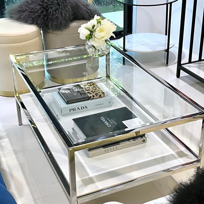 Interior Ave - Vogue Coffee Table - White Marble Stone & Glass Payday Deals