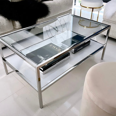 Interior Ave - Vogue Coffee Table - White Marble Stone & Glass Payday Deals