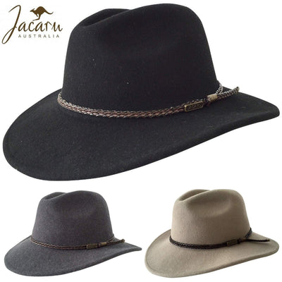 JACARU Australian Wool Fedora Hat Outback 100% WOOL Crushable Travel 1847 Payday Deals