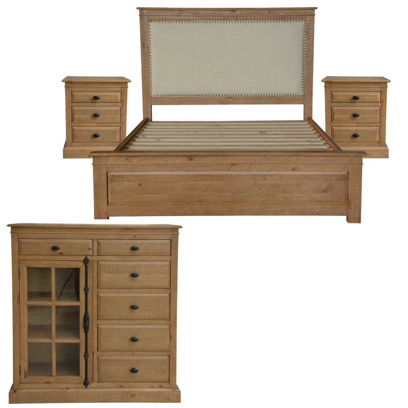 Jade 4pc Queen Bed Suite Bedside Tallboy Bedroom Furniture Package - Natural Payday Deals