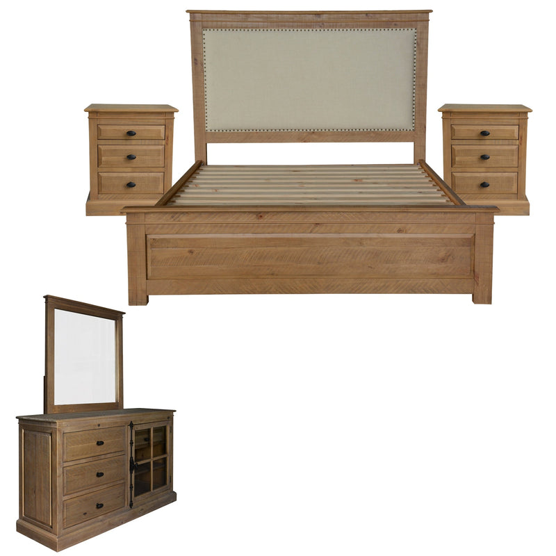 Jade 5pc Queen Bed Suite Bedside Dresser Bedroom Furniture Package - Natural Payday Deals