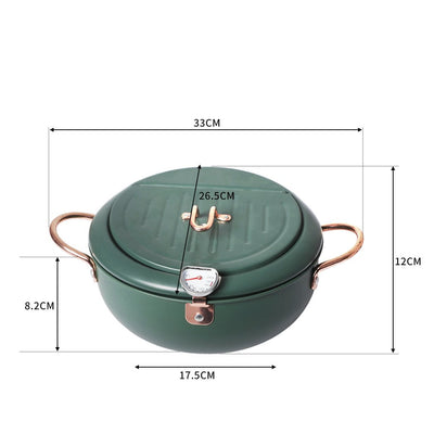 Japanese Deep Frying Pot Non-stick 24cm Tempura Fryer Pan Stainless Steel Green Payday Deals