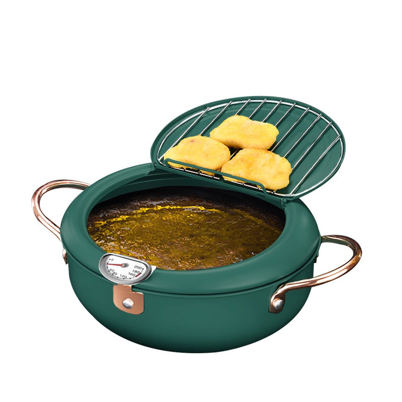 Japanese Deep Frying Pot with Thermometer Non-stick Tempura Fryer Pan 20cm Green Payday Deals