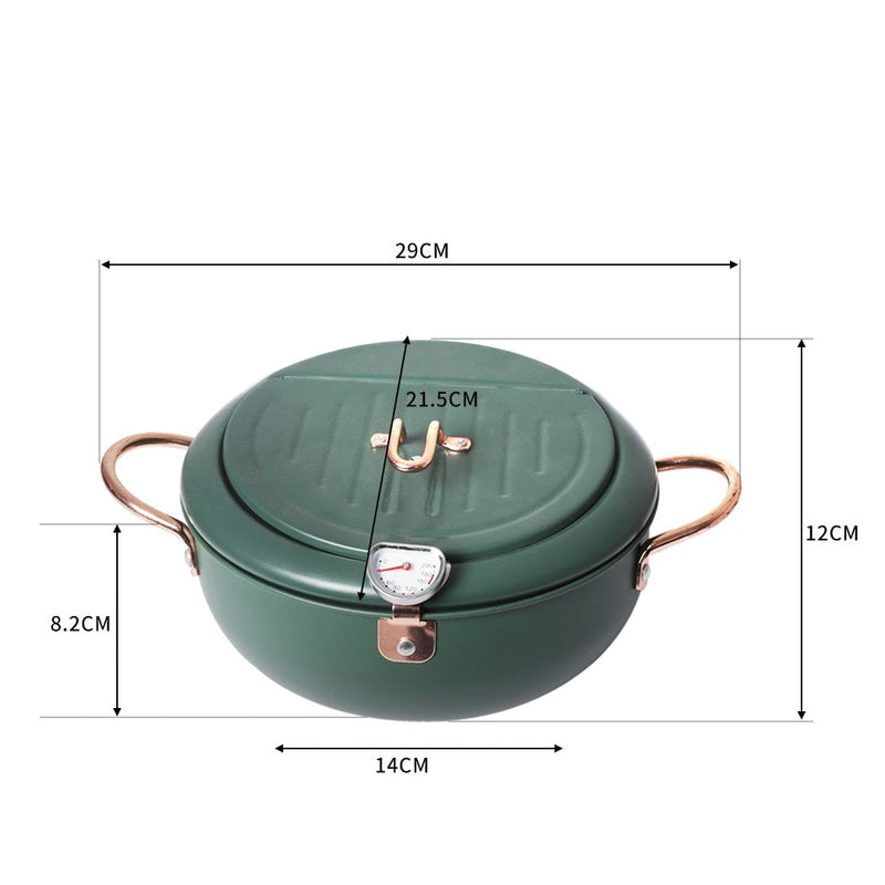 Japanese Deep Frying Pot with Thermometer Non-stick Tempura Fryer Pan 20cm Green Payday Deals