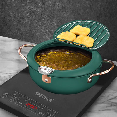 Japanese Deep Frying Pot with Thermometer Non-stick Tempura Fryer Pan 20cm Green Payday Deals