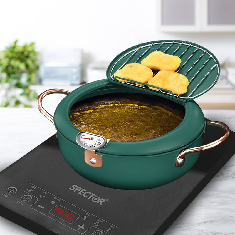 Japanese Deep Frying Pot with Thermometer Non-stick Tempura Fryer Pan 20cm Green Payday Deals