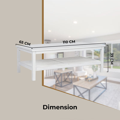 Jasmine Coffee Table 110cm Mindi Timber Wood Rattan Weave - White Payday Deals