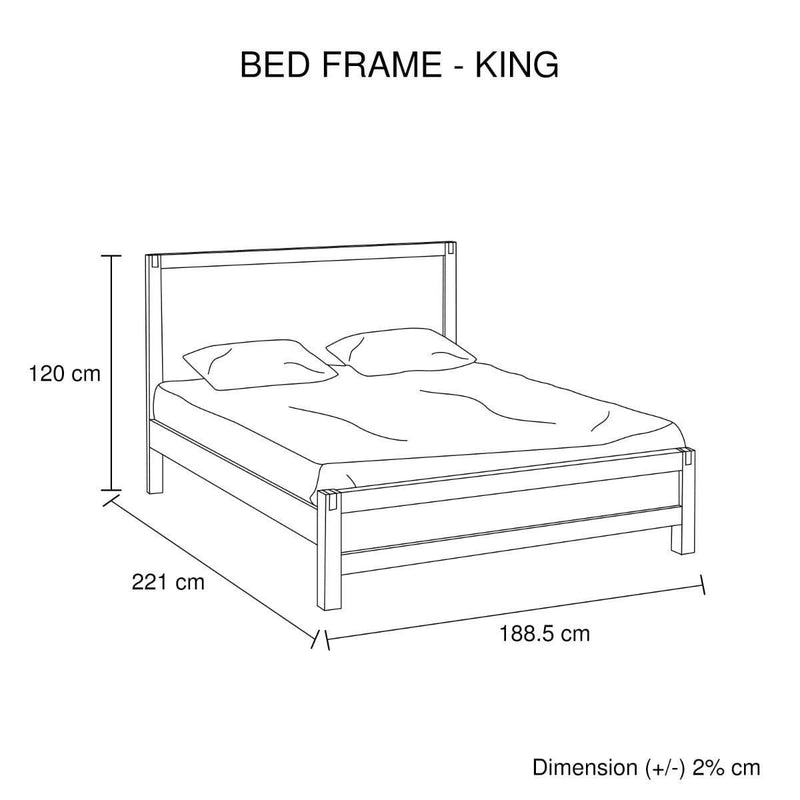 King size Bed Frame in Solid Acacia Wood with Medium High Headboard in Oak Colour Payday Deals