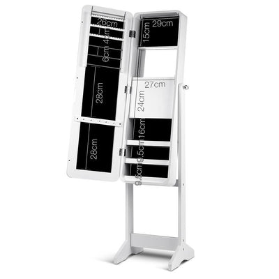 Jewellery Cabinet with Mirror and LED Light - White