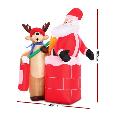 Jingle Jollys 1.8M Christmas Inflatable Santa on Fire with Reindeer Xmas Decor LED Payday Deals