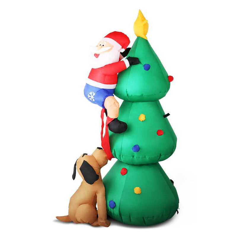 Jingle Jollys 1.8M Christmas Inflatable Santa on Tree Lights Xmas Decor Airblown Payday Deals