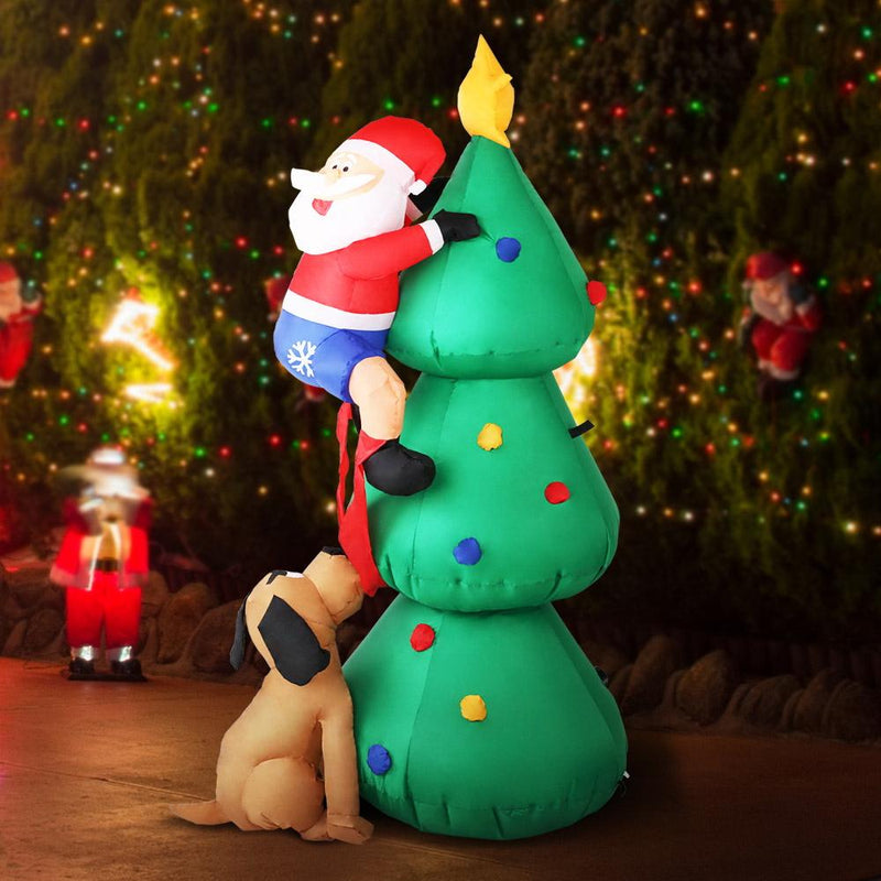 Jingle Jollys 1.8M Christmas Inflatable Santa on Tree Lights Xmas Decor Airblown Payday Deals