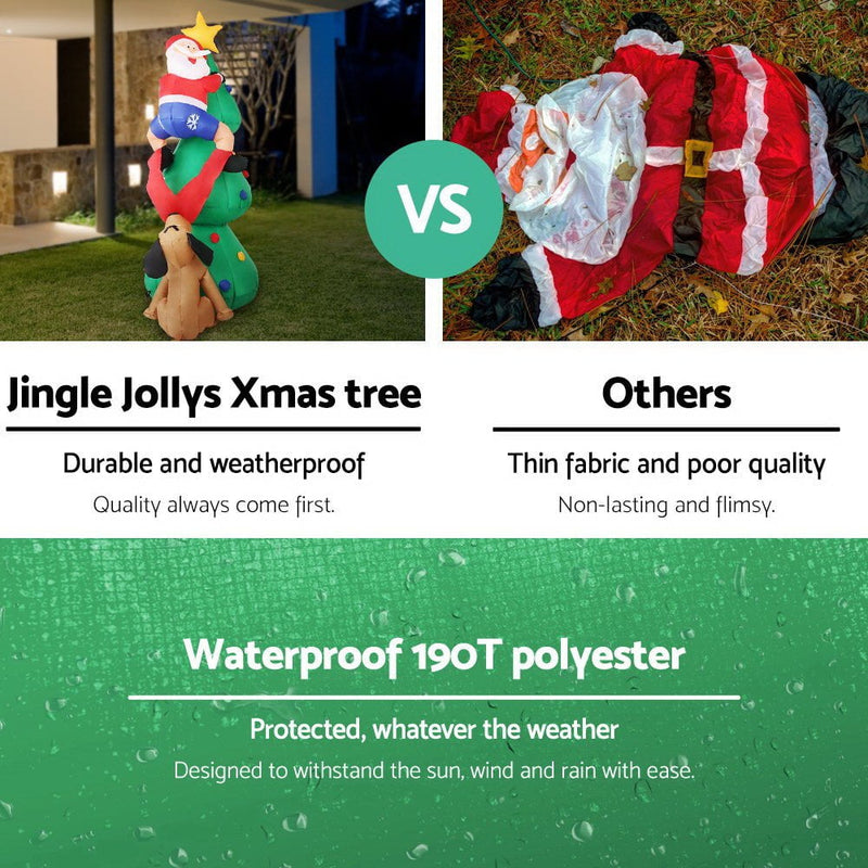 Jingle Jollys 1.8M Christmas Inflatable Santa on Tree Lights Xmas Decor Airblown Payday Deals